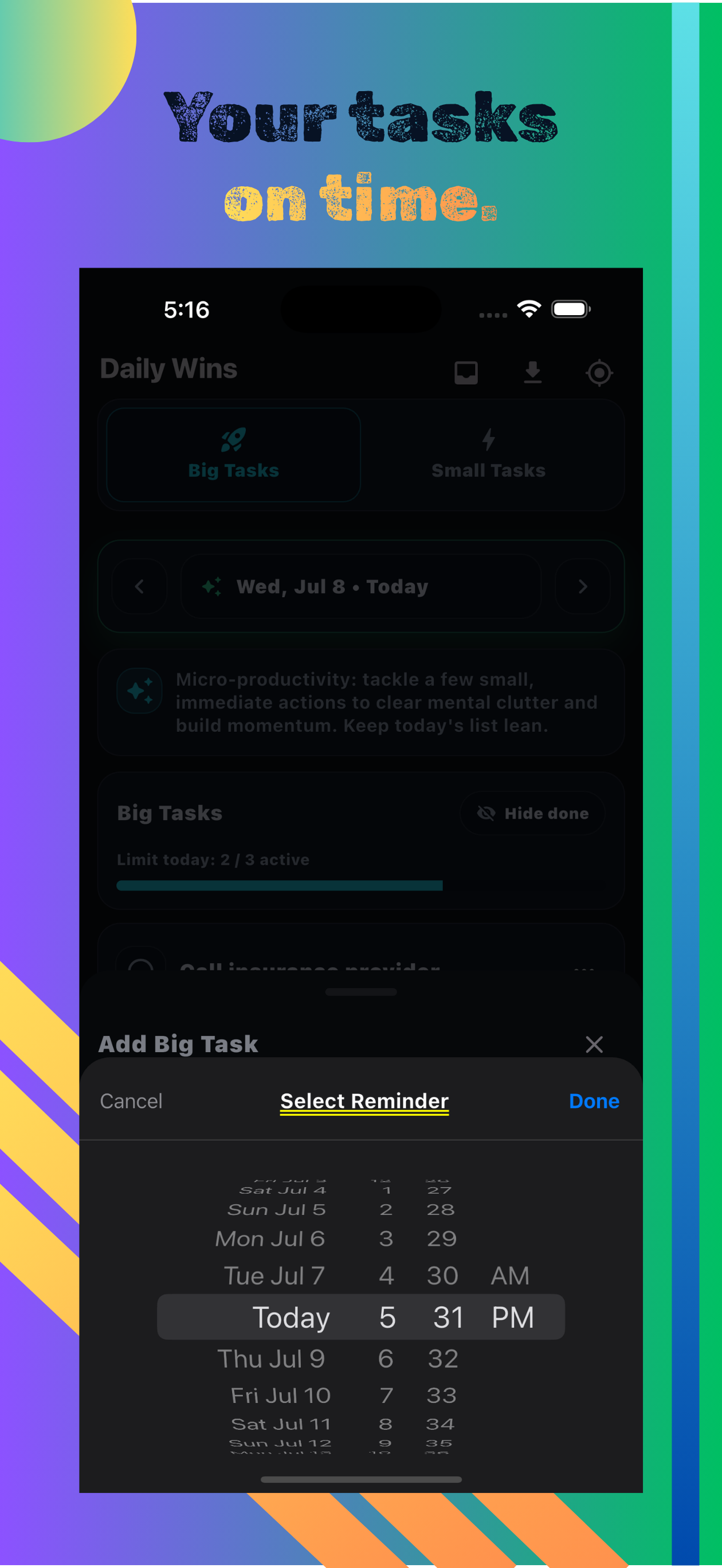 Your tasks on time — reminder date and time picker
