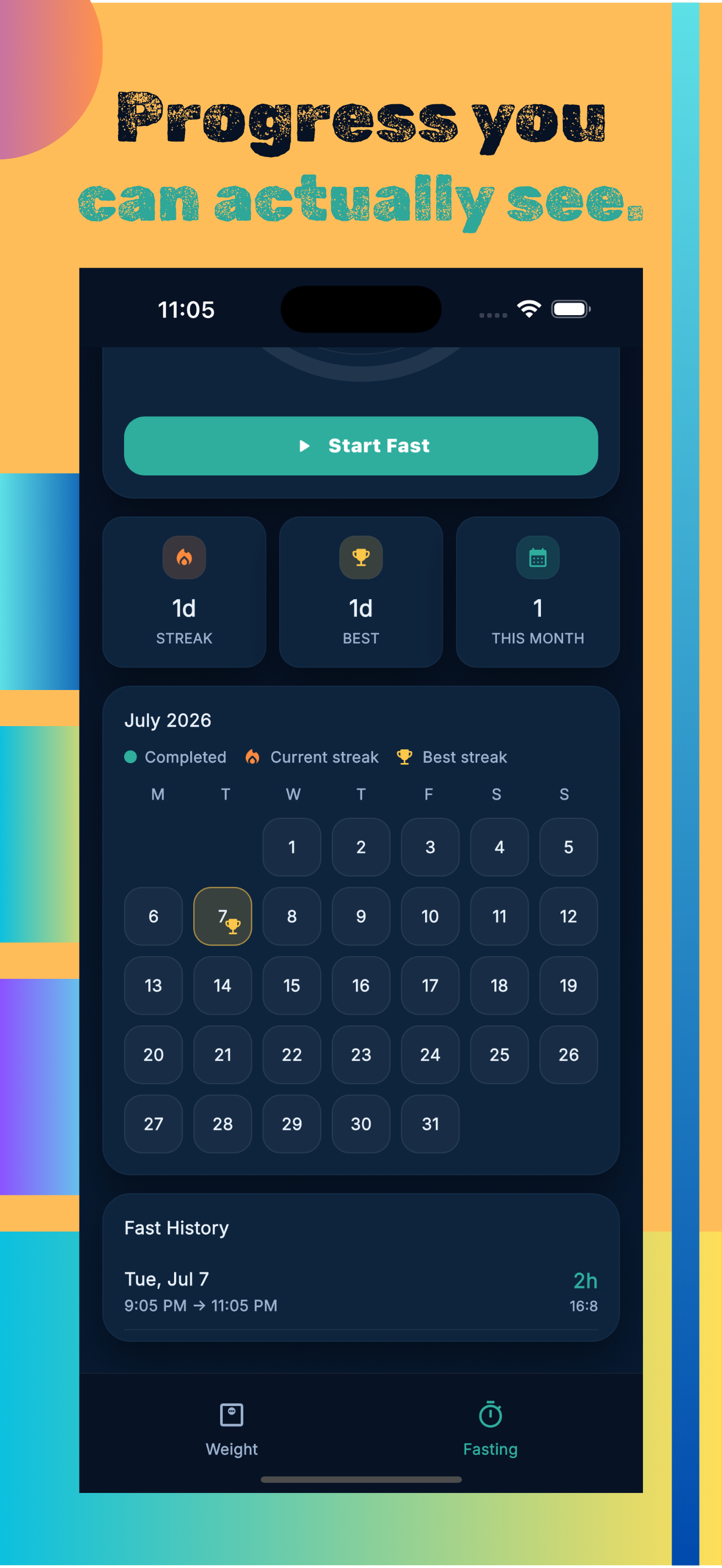 Progress you can actually see — streaks calendar