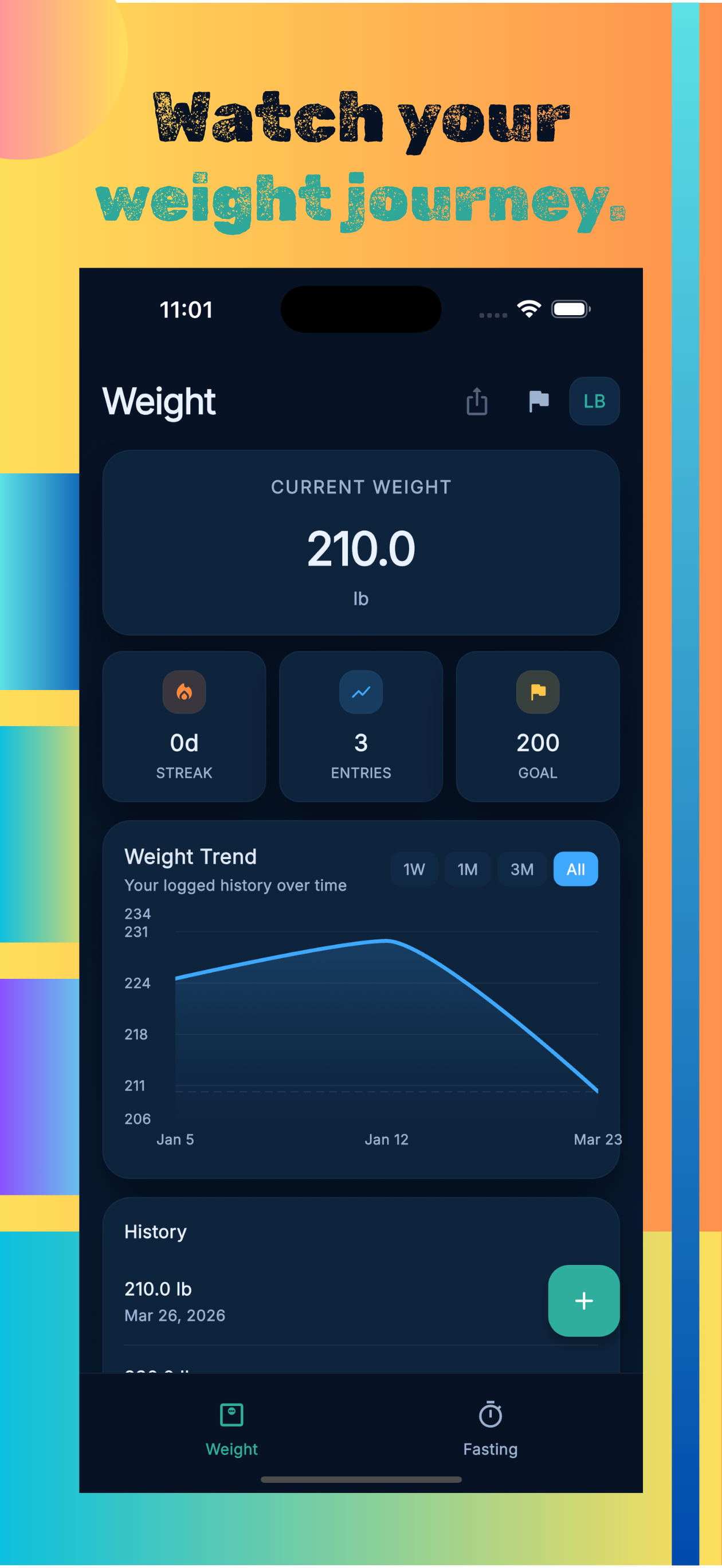Weight tab — track your weight journey